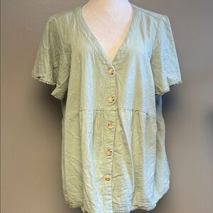 Emery Rose Button-Front Cotton Blouse | Women’s 3XL